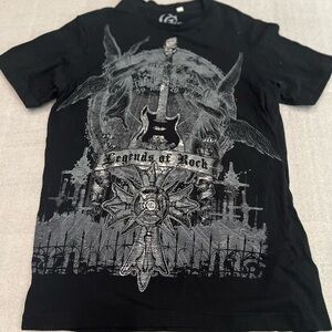 [M/Ptp:19.5”]Vtg Guess Legend of Rock Guitar Graphic S/S T shirt